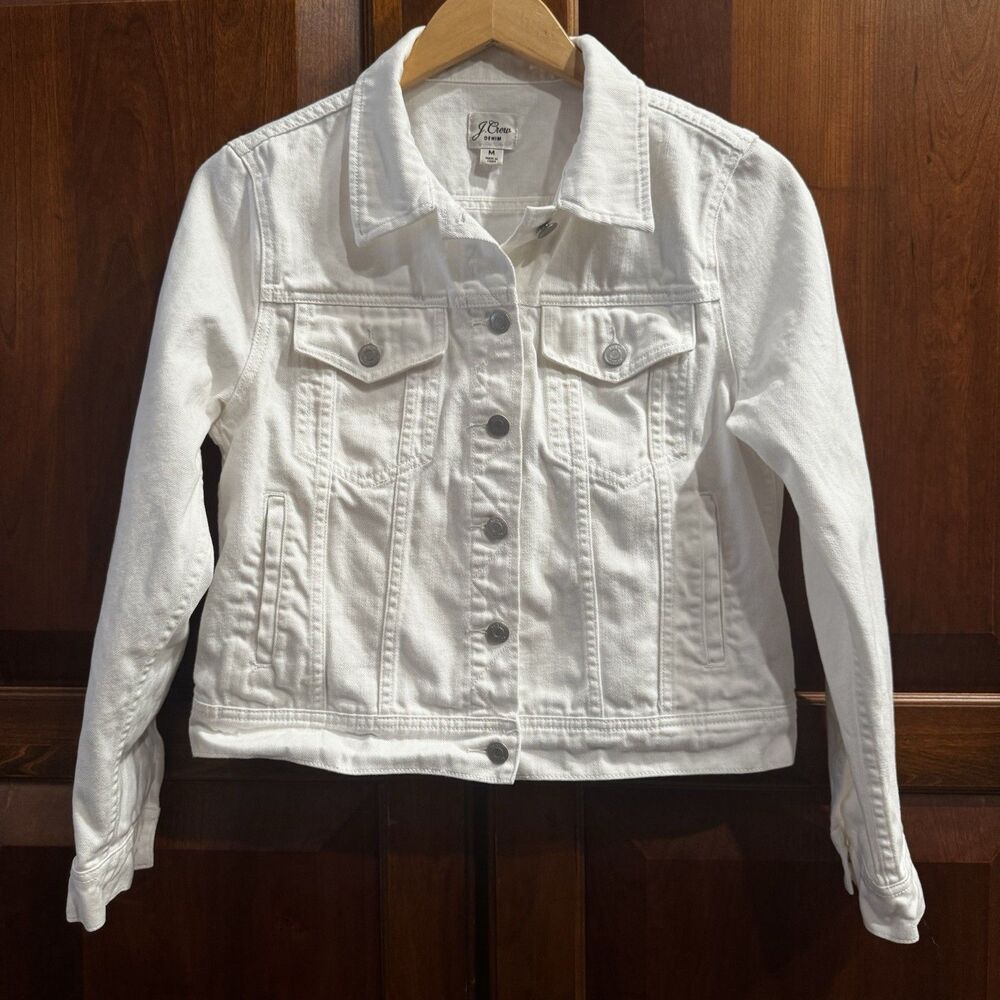 J Crew Women’s White Cropped Denim Classic Trucker Jacket Size M - Picture 2 of 16